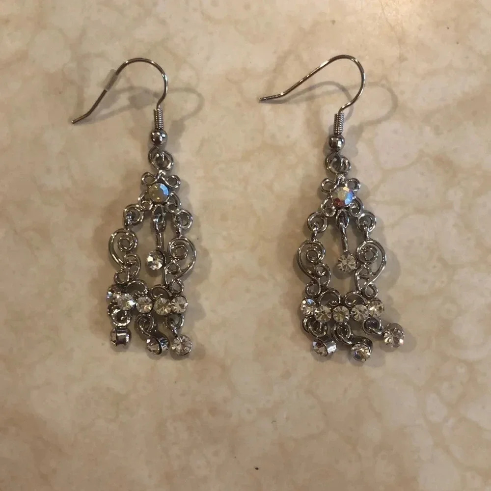 Silver Crystal Chandelier Earrings, new